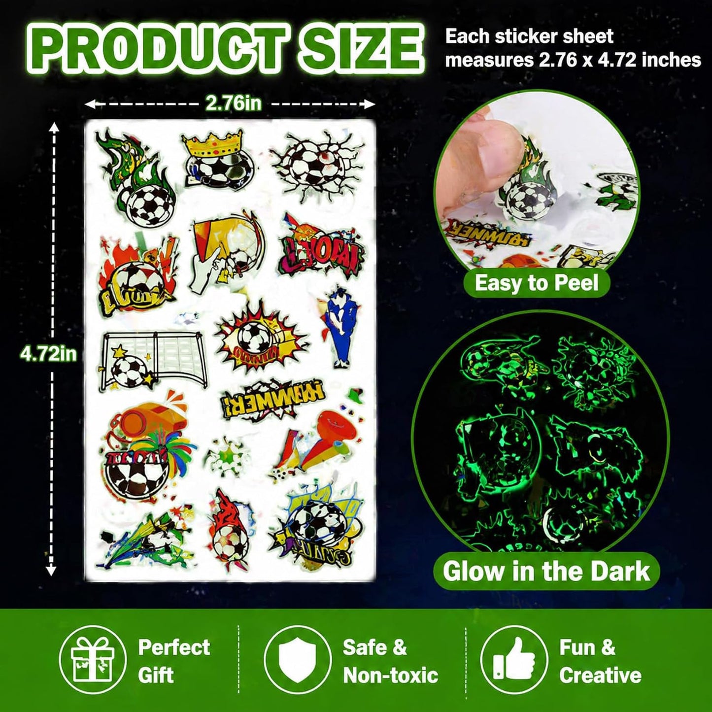 Glow In The Dark Soccer Temporary Tattoos - Fun Party Favors for Kids | Stickers for Boys & Girls
