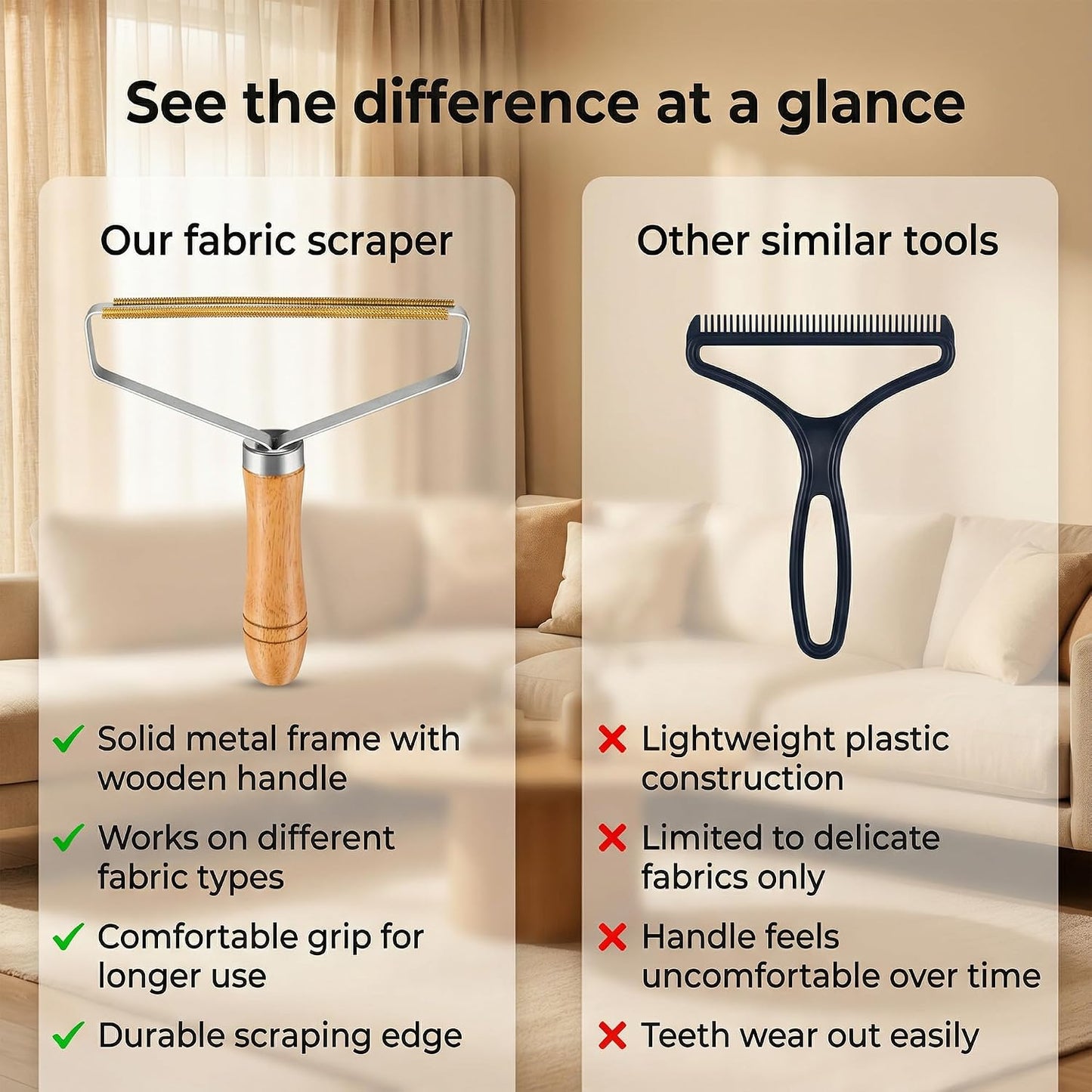 Pet Hair Removal Tool - 2 Pack Carpet Rake & Lint Remover | Manual Dog & Cat Hair Scraper for Home Cleaning