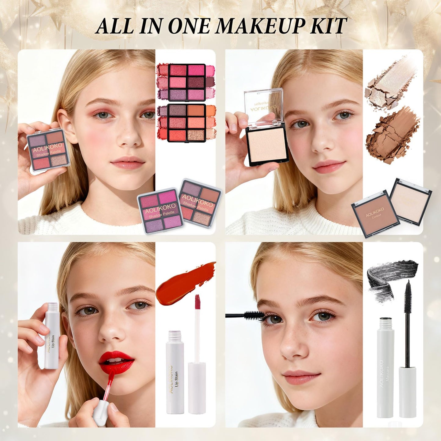 24 Pcs Makeup Kit for Women & Teen Girls, Full Makeup Sets Gift with Eyeshadow, Blush, Lipstick, Mascara, Eyeliner, Glitter, Highlighter, Accessories