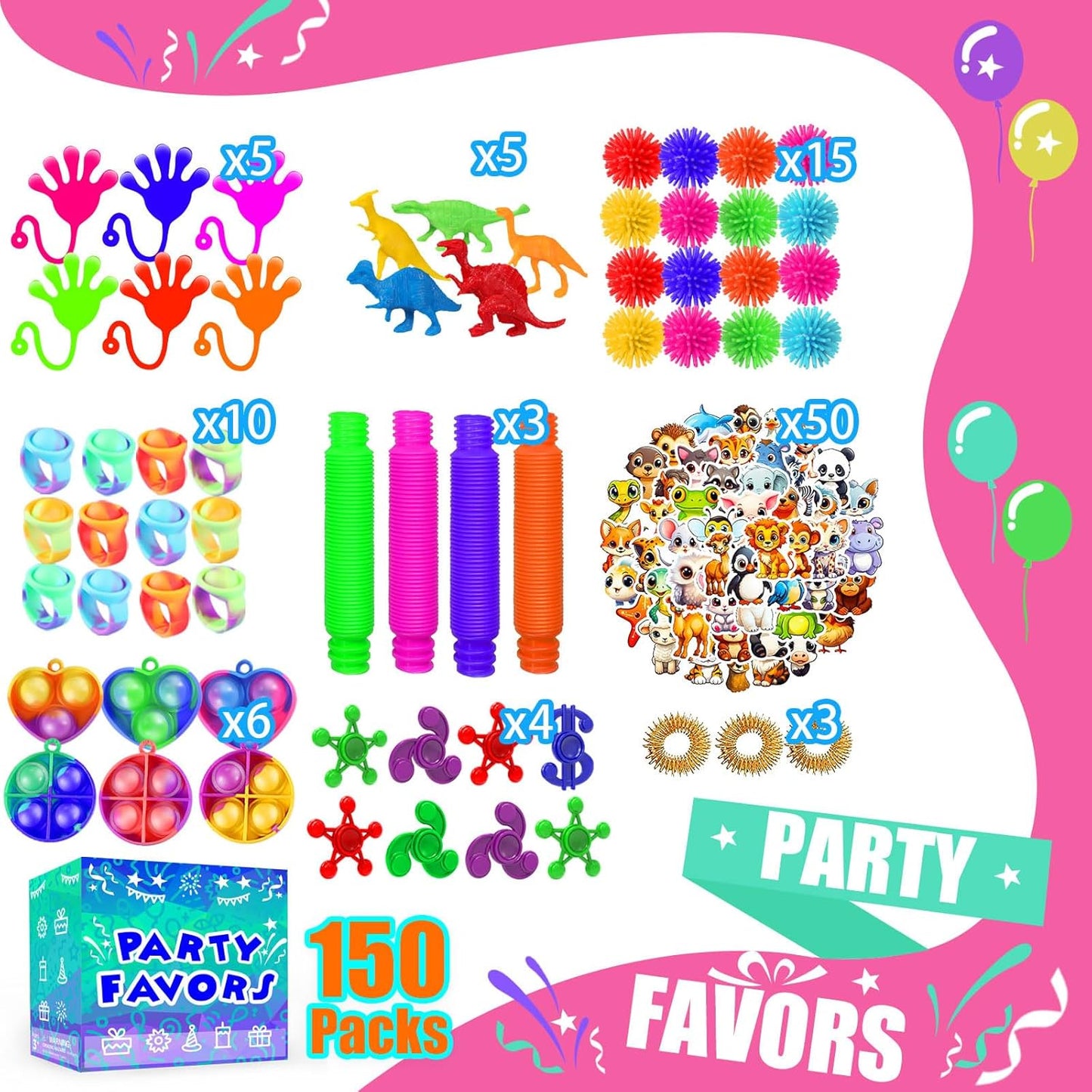 Fidget Toys Bulk - 150-Pack Party Favors for Kids 8-12 | Classroom Prizes & Goodie Bags