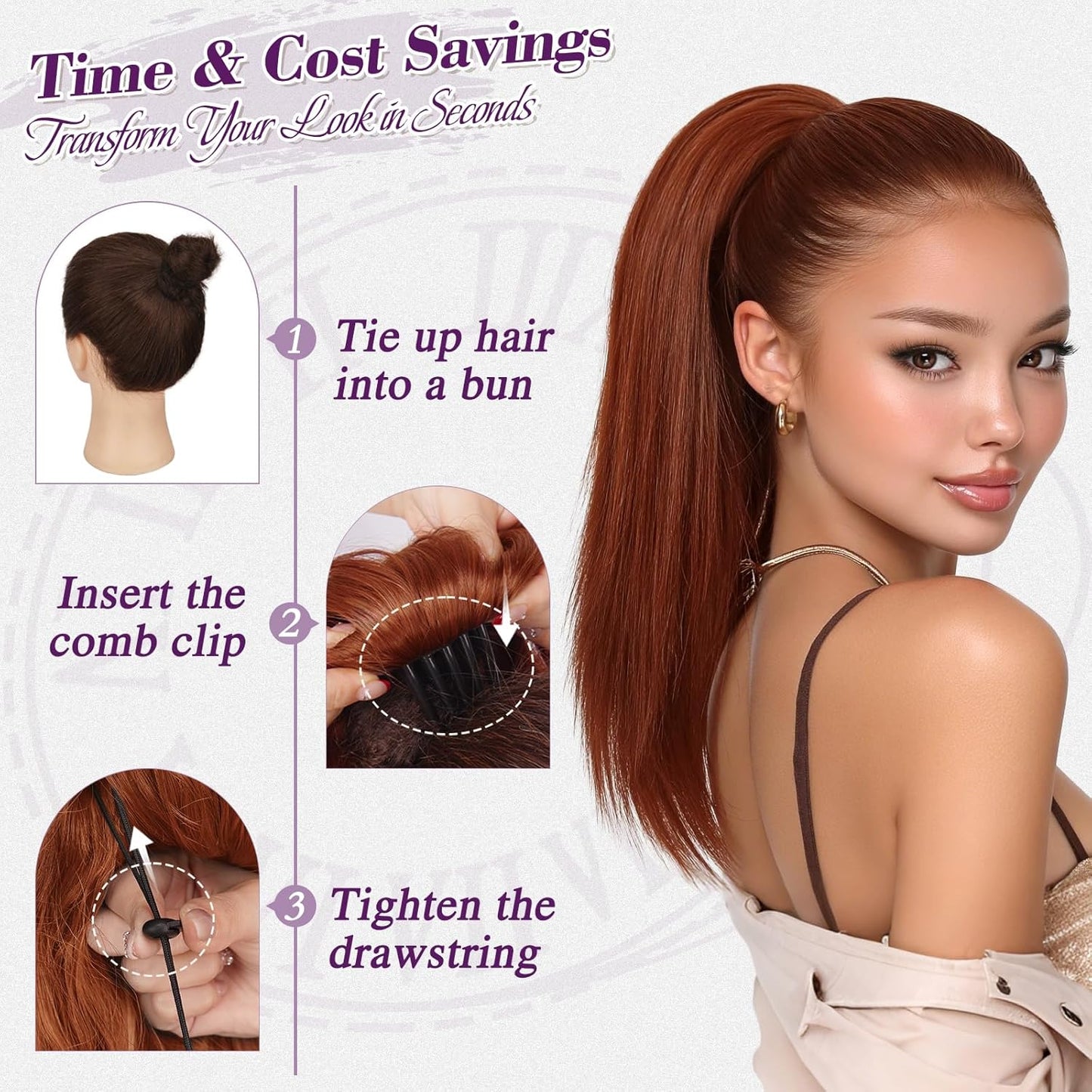Straight Auburn Ponytail Extension - 16 Inch Natural Soft Synthetic Hairpiece for Daily Wear | Cheer & Party Use