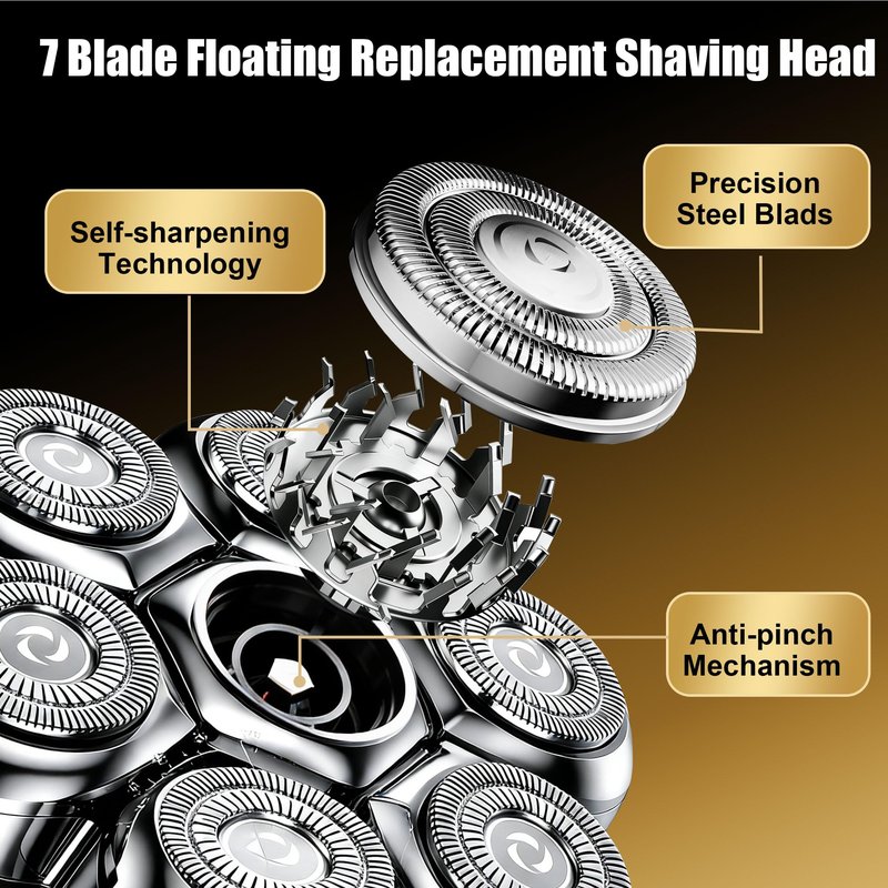 7 Blade Floating Replacement Shaving Head, Washable Shaver Blade Heads Compatible with Free*bird, Universal Replacement for Head Shaver, Wet & Dry for Rotary Shavers with 2 Cleaning Brushes (2 Pcs)