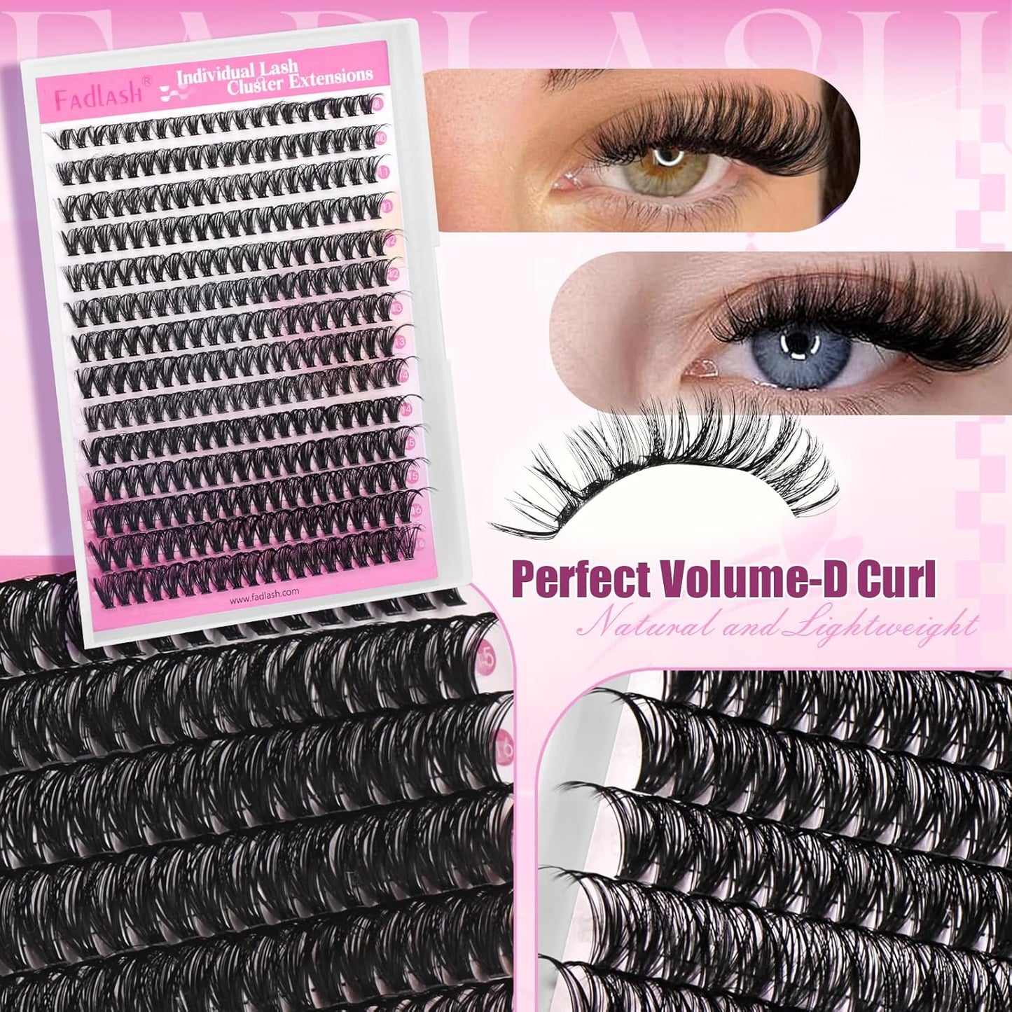 DIY Lash Clusters - D Curl Individual Eyelash Extensions 280PCS | Soft Band Wispy Volume, 8-16mm
