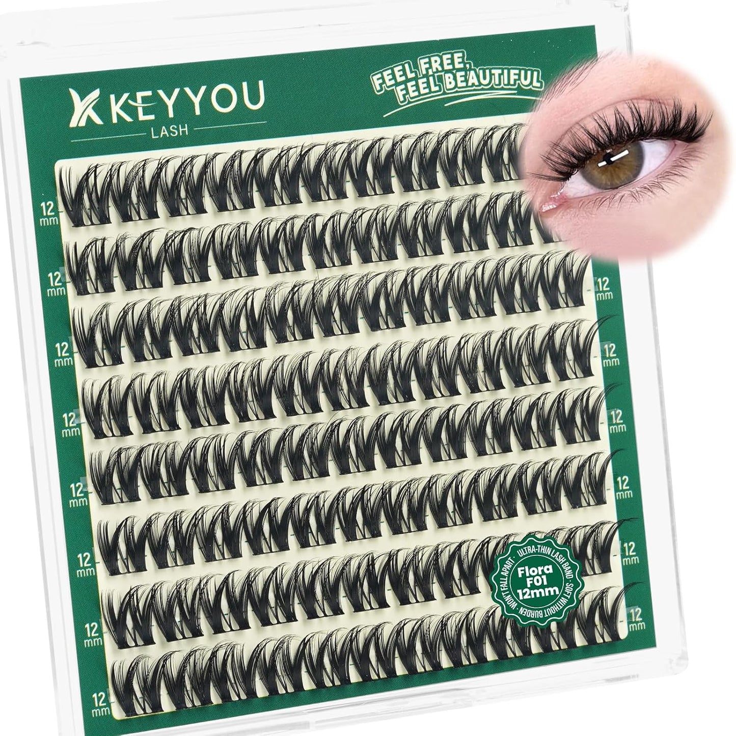 Manga Brown Lash Clusters Kit - Natural Fluffy Individual Eyelash Extensions | DIY Clear Band Lashes with Bond & Seal Glue