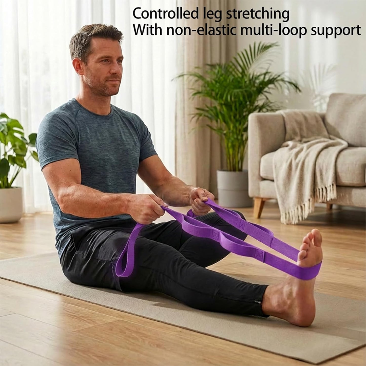 Yoga Stretch Strap - Non-Elastic Stretch Band with 10 Loops for Flexibility Training | Ideal for Home Workouts and Pilates