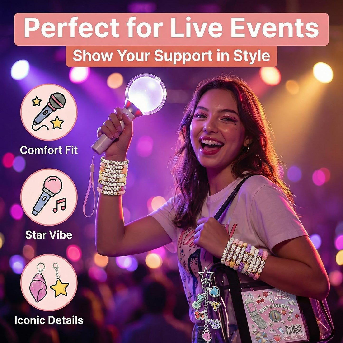 SportsLiking 8 Pcs Friendship Bracelets Set for Fans, Y2K Korean Pop Merch Bundle with Keychain & Card, Concert Accessories for Women
