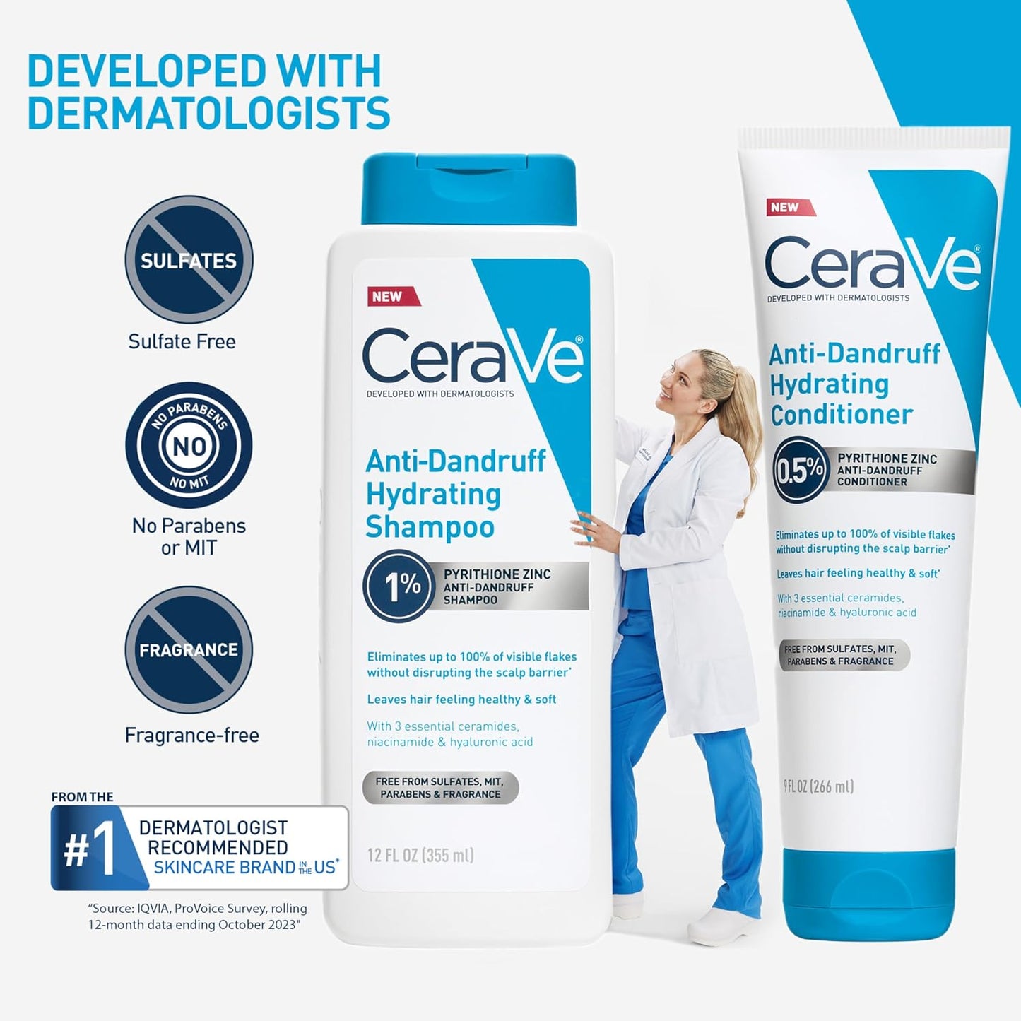 CeraVe Hydrating Anti-Dandruff Shampoo - 1% Pyrithione Zinc, Ceramides & Niacinamide for Flake Relief | 12 Oz