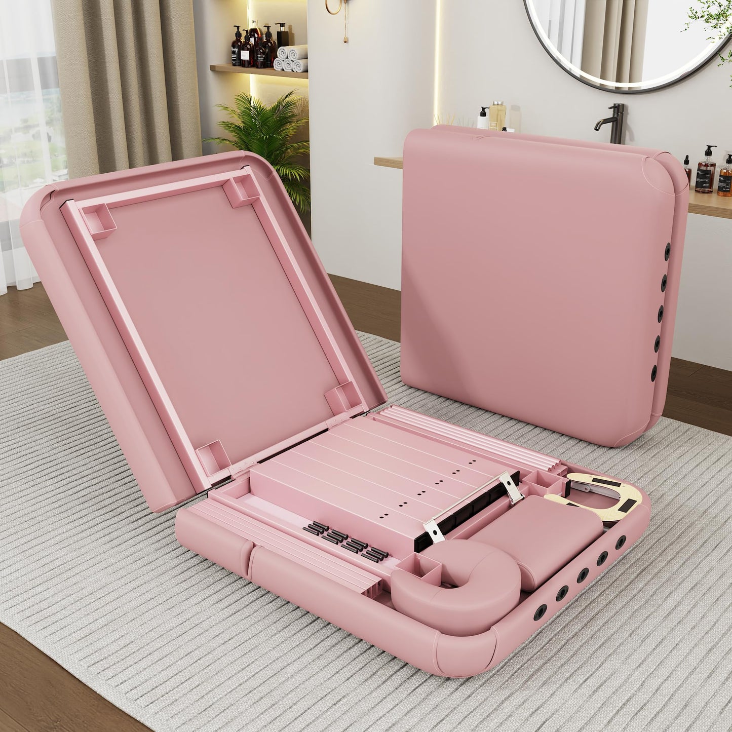Extra Large 40in Width × 80in Length Folding Stationary Massage Table with Adjustable Backrest, Heavy-Duty Metal Frame for Spa, Physical Therapy, Tattoo, Medical Exam Use, Big-Boned Person - Pink