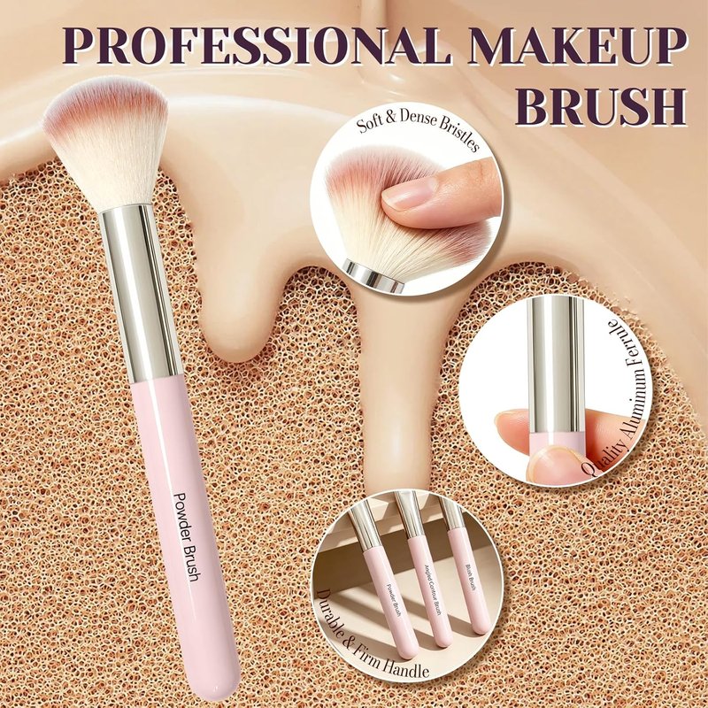 Premium Synthetic Makeup Brush Set - 8 Pcs with 2 Puffs for Powder, Concealers & Eyeshadows | Perfect for Beginners & Travel (Pink)