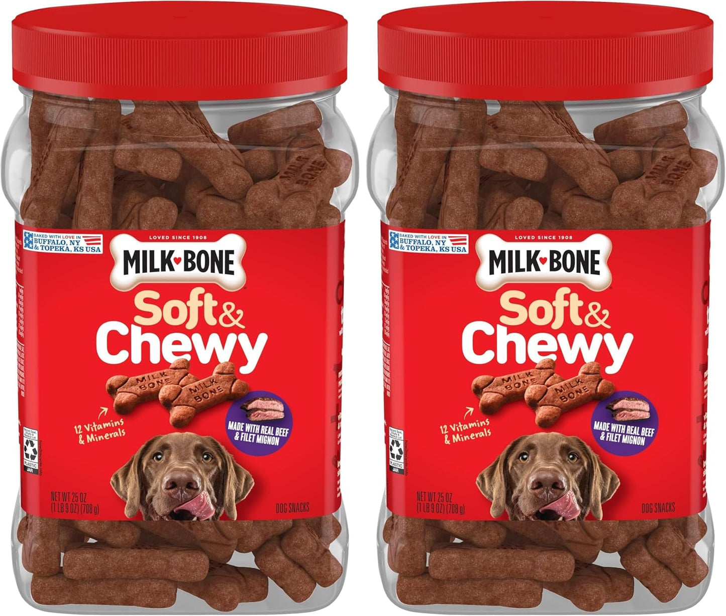 Milk-Bone Soft & Chewy Dog Treats - Real Beef & Filet Mignon Flavor | 25 Ounce Canister
