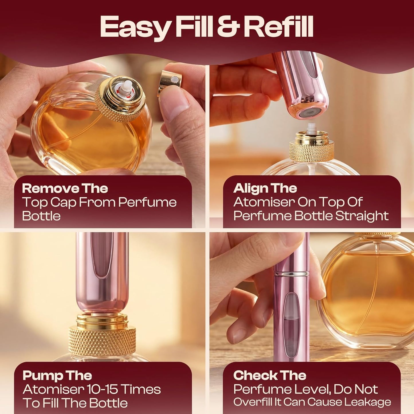 Refillable Travel Perfume Bottle - Leakproof Atomizer Sprayer | 5ml Portable in Blue, Black, Pink, Gold