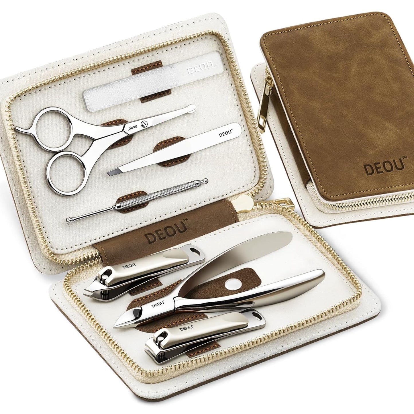Premium Manicure Set - 8 in 1 Stainless Steel Grooming Kit | Luxury Leather Case for Travel & Home