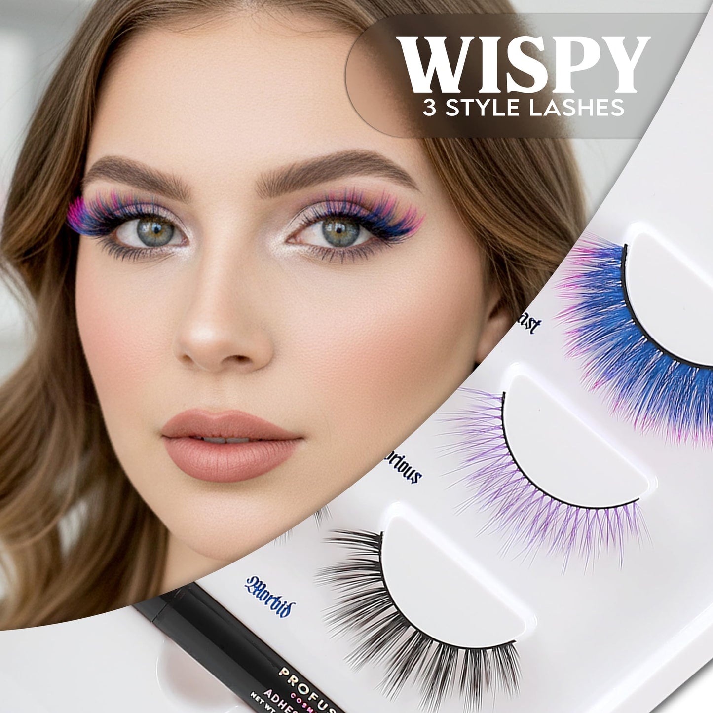 Profusion Cosmetics Lash Madness False Eyelashes with Adhesive Liner Pen - 3 Bold Lash Styles for Natural Looks, Lightweight Flexible Band & Comfortable All-Day Wear