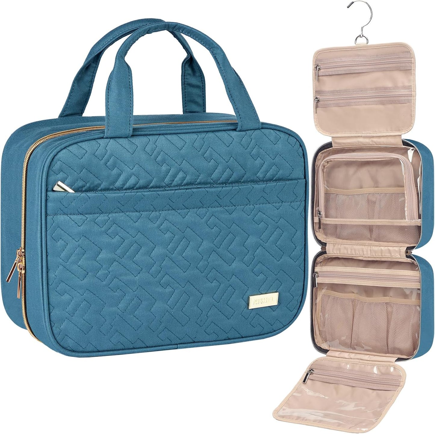 NISHEL Travel Toiletry Bag - Portable Hanging Organizer for Shampoo, Conditioner & Makeup | Medium Pink