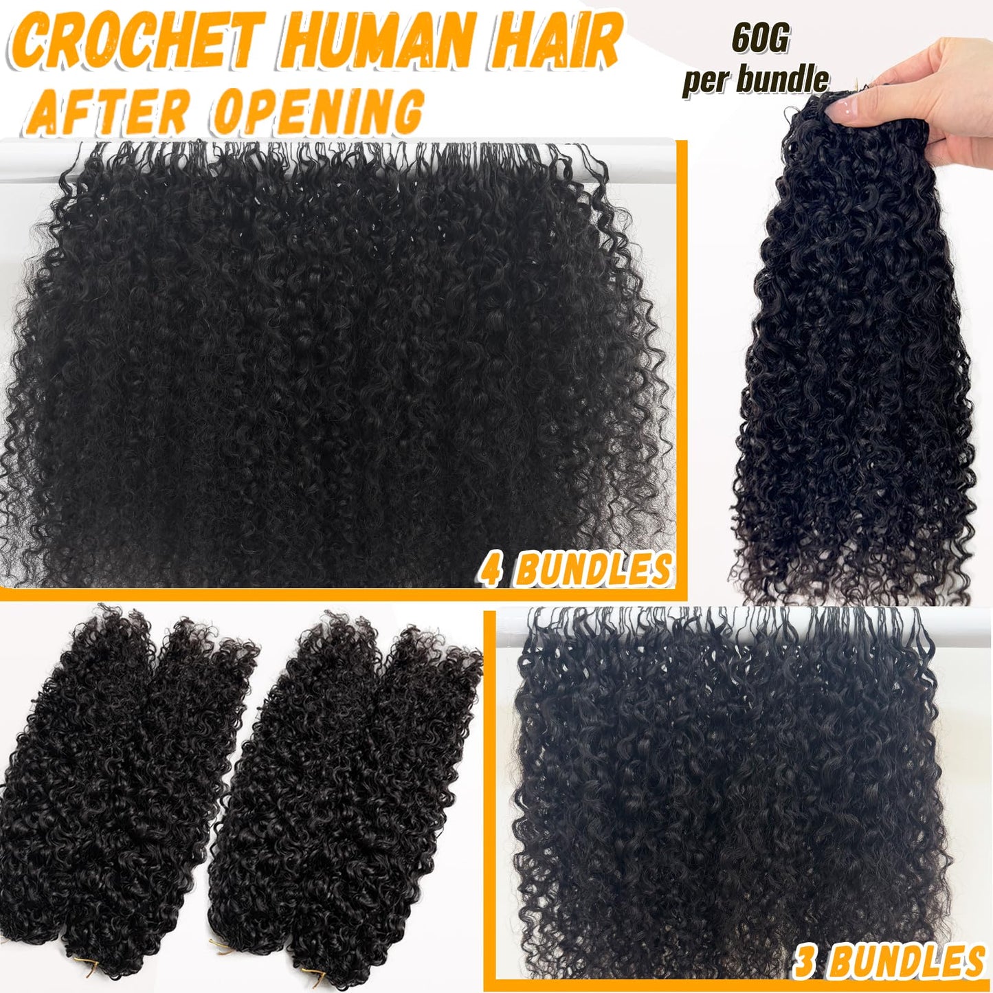 22 Inch Feather Crochet Human Hair Pre Separated Burmese Curly Crochet Bundles Human Hair Extensions Invisible Knotless Pre Looped Human Crochet Hair for Black Women 60G