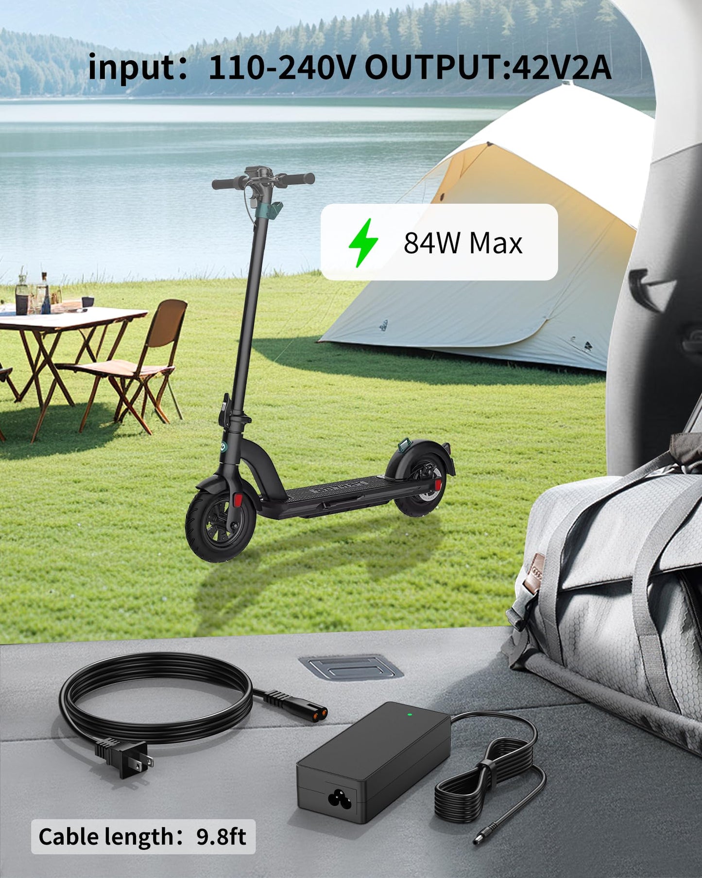 VHBW 42V Charger for Gotrax Electric Scooter Compatible with GOTRAX Apex/Eclipse/G2/G3/G3 Plus/G4/Tour XP/Rival/GXL/GXL V2/XR Elite,42V 2A Electric Bike Charger for Gotrax Alpha XL/EBE1 Bikes