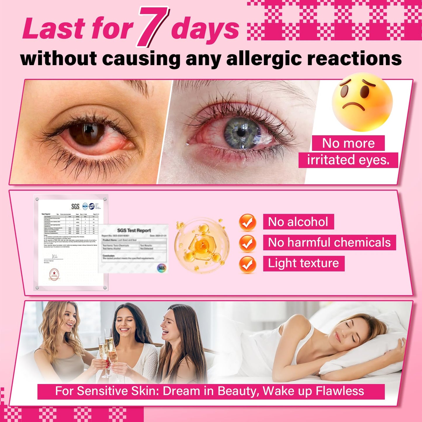 PROLASHBEAUTY Clear Lash Cluster Glue 7 Days Long Lasting Bond and Seal Lash Glue Waterproof Lash Bond & Seal for Clusters 1 Week Strong Hold 2-3S Fast Dry(10ml, Clear)