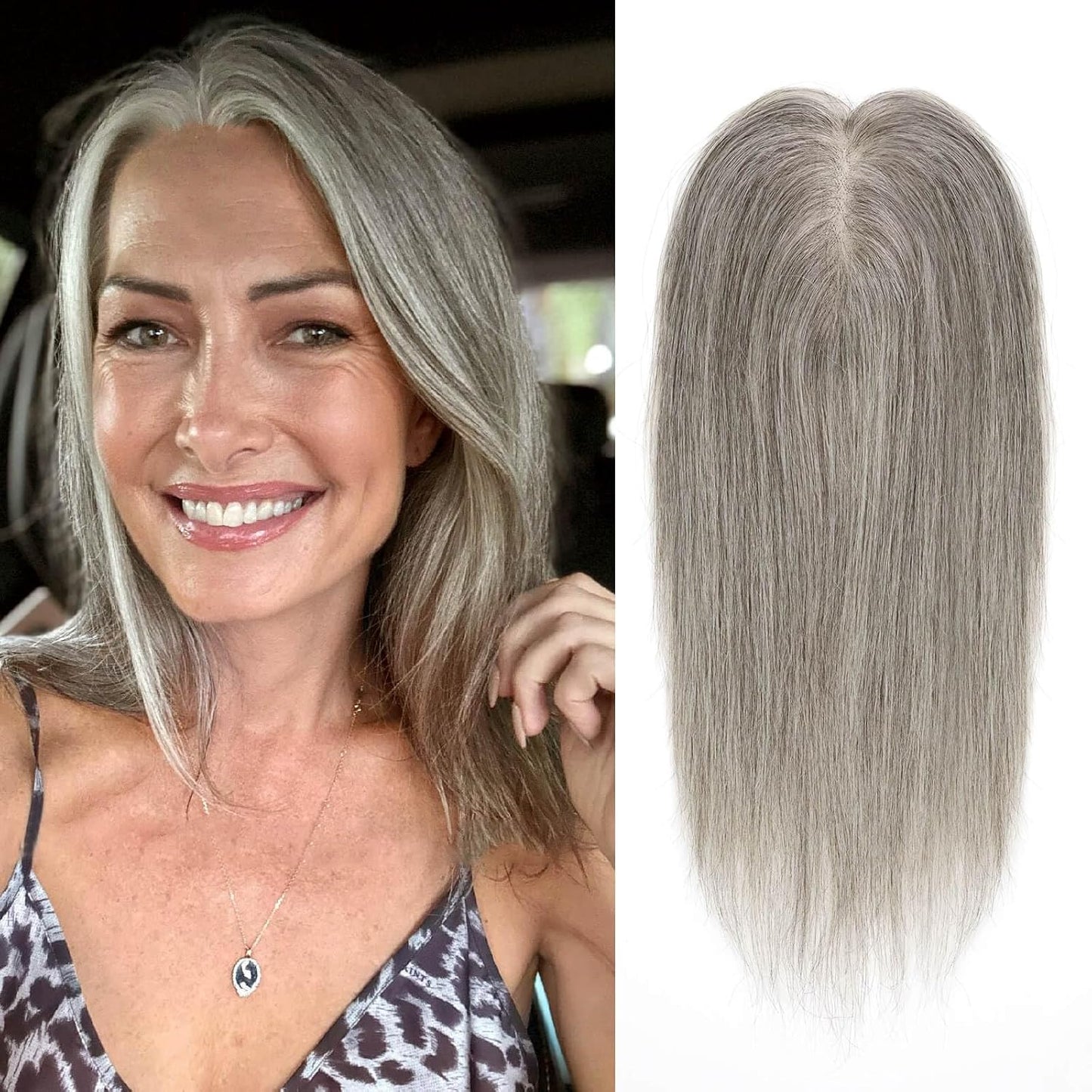 Human Hair Toppers for Women - Medium Brown with Warm Blonde Highlights | 10cm x 12cm