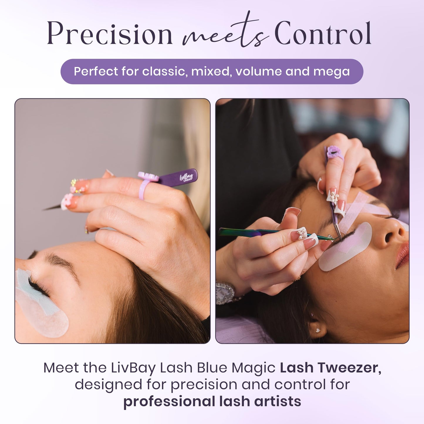 LivBay Lash Blue Magic Volume Lash Extension Tweezers, Stainless Steel Curved Tip Eyelash Extension Applicator Tool for Volume, Mega Volume & Classic Lashes, Professional Lash Artist Tool