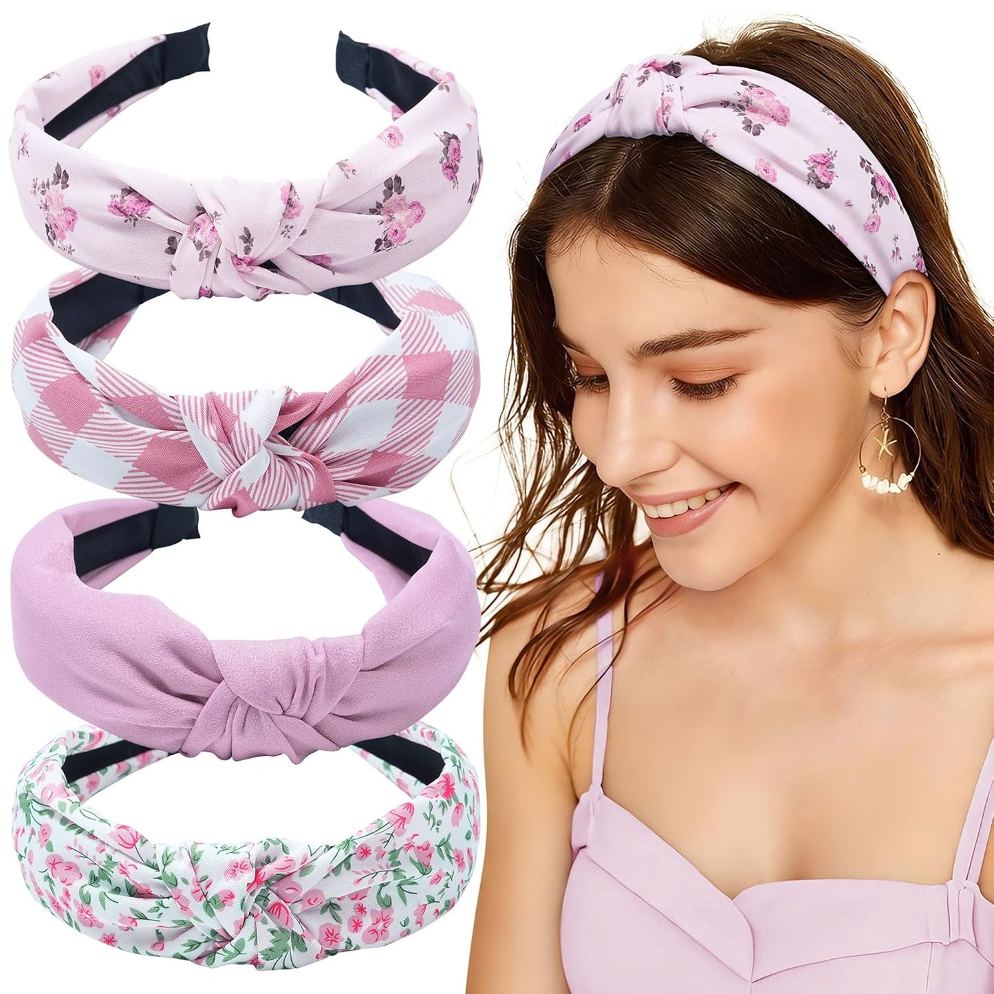 Knotted Headbands for Women - Non-Slip Top Knot Turban Hair Wraps | Comfortable Yoga Hair Accessories (Neutral Mix)
