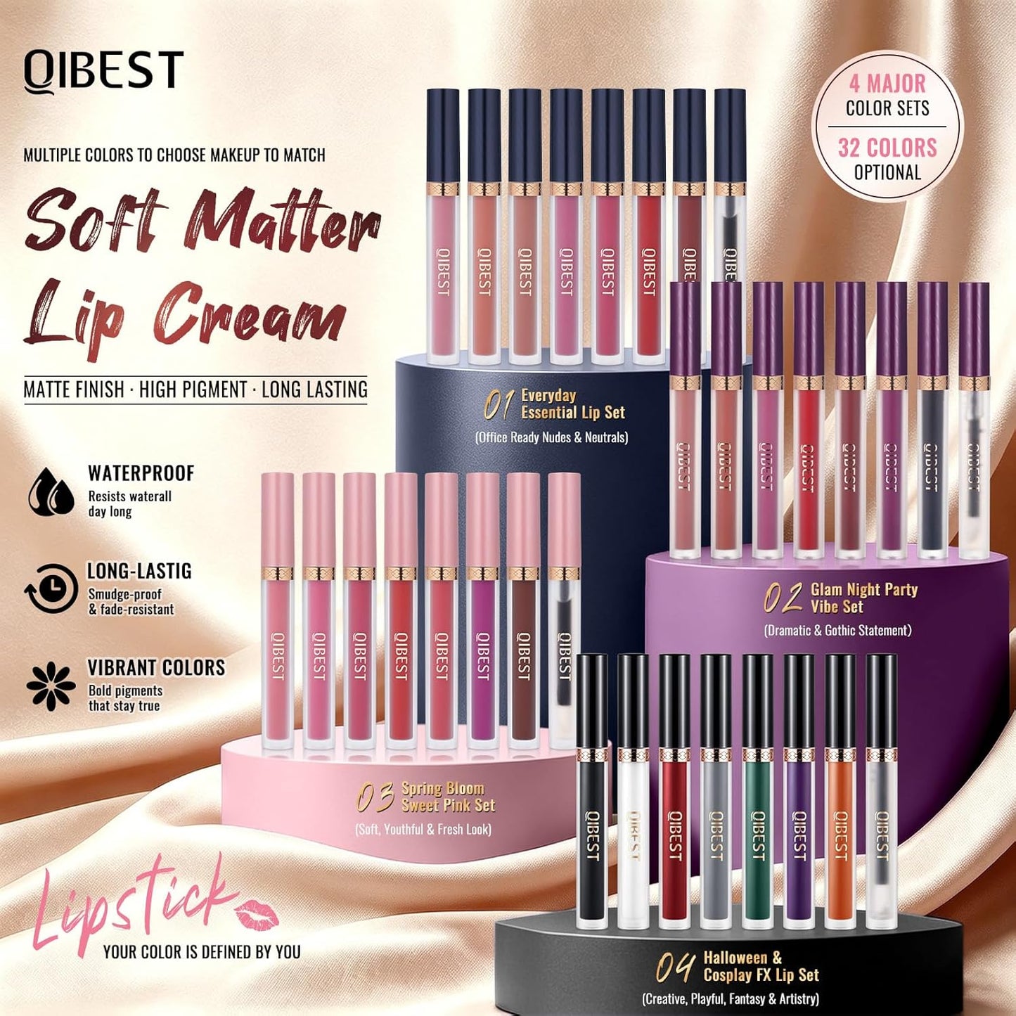 Matte Liquid Lipstick Set - 7 Pigmented Long-Lasting Shades + Lip Plumper | Velvet Waterproof Makeup Gift for Women