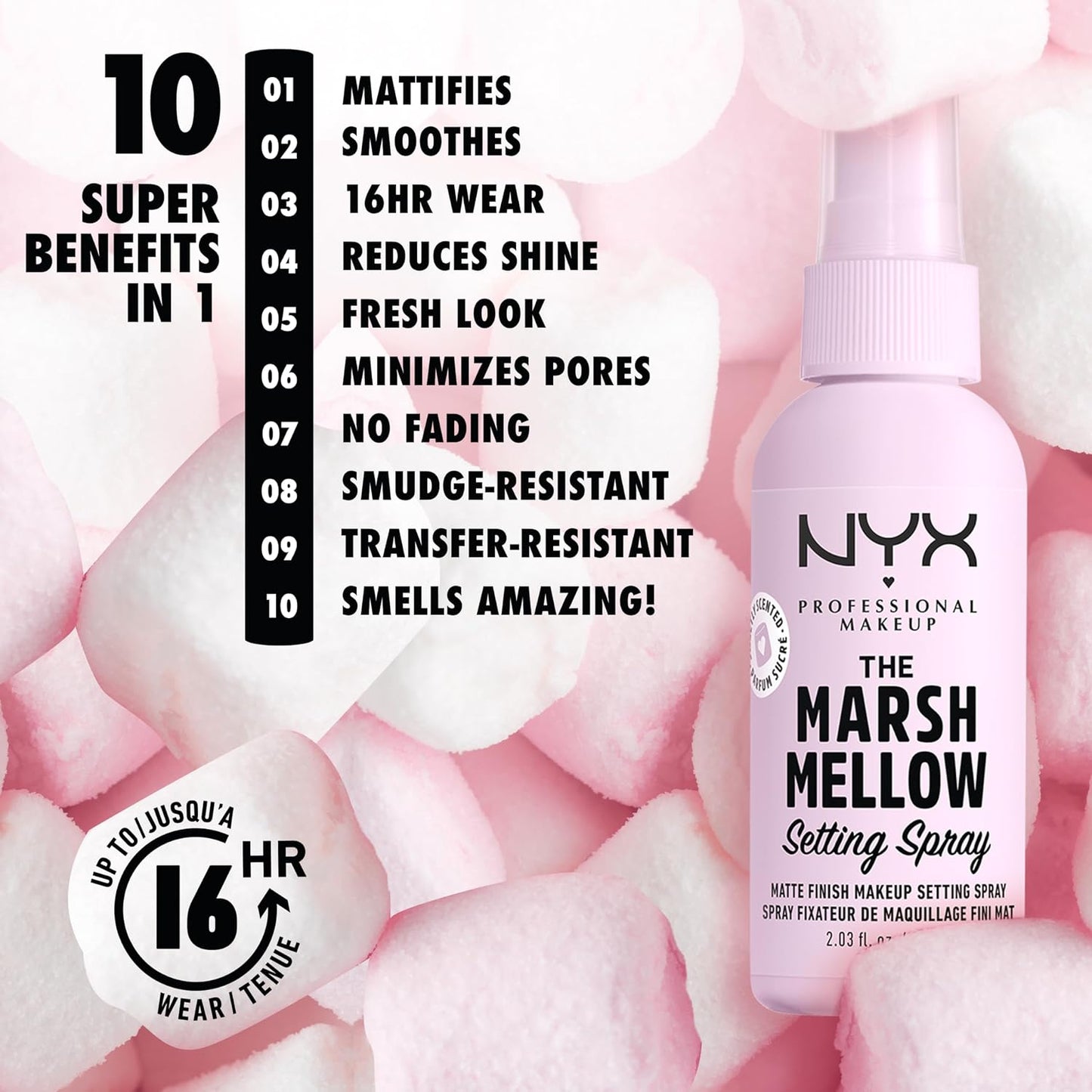 NYX Marshmellow Makeup Setting Spray | Long-Lasting Matte Mist for 16HR Wear, Vegan Formula