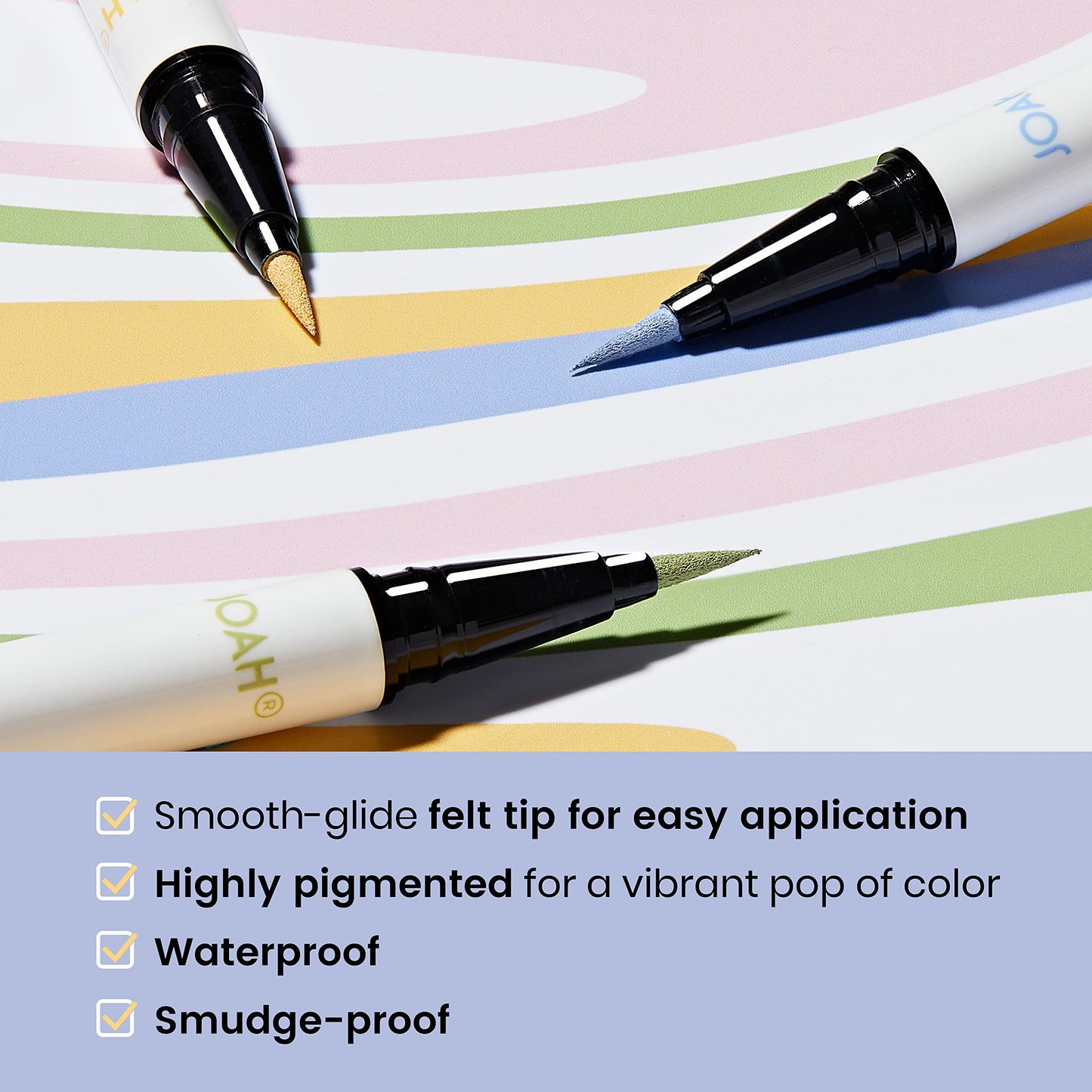 JOAH Line Up Liquid Eyeliner, Waterproof Liner Pen with Precision Felt Tip, Korean Makeup, Smudge Proof, Long Lasting All Day Wear, Strengthens Lash, Cruelty Free Formula, Pistachio