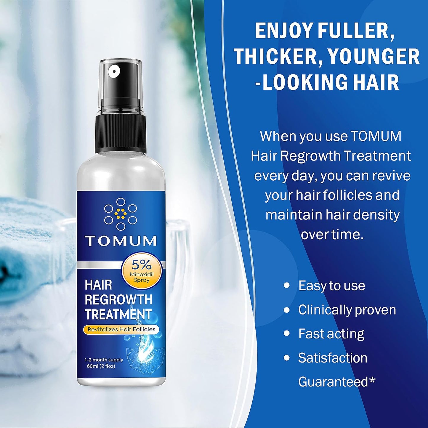 Minoxidil Hair Growth Treatment - 5% Topical Spray for Men & Women | 60ml, 2-Pack for Thicker, Stronger Hair