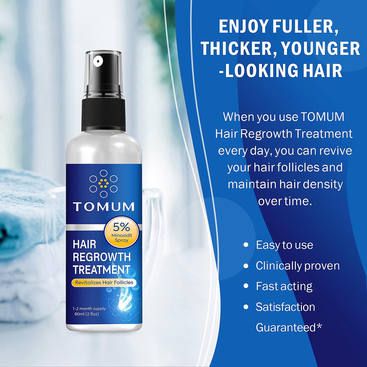 Minoxidil for Men and Women Hair Growth: 5% Minoxidil Topical Spray Hair Regrowth Treatment Stop Hair Thinning and Hair Loss For Stronger Thicker Longer Hair 60ml 2 Pack
