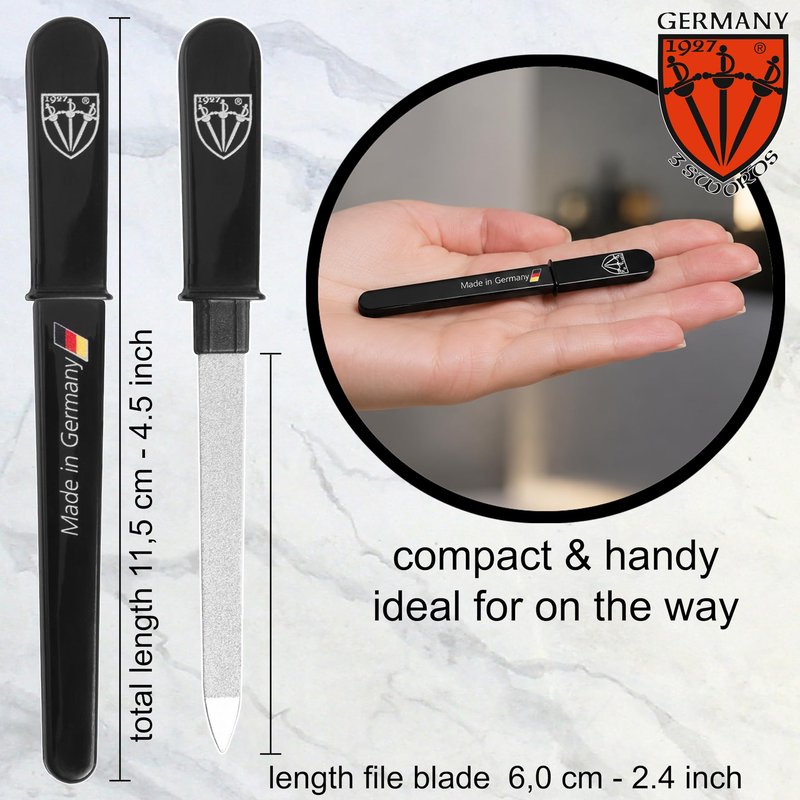 3 Swords Germany - Brand Quality Double Sided (fine & coarse) Sapphire Metal Pocket Nail File (1 Piece), Made in Solingen Germany