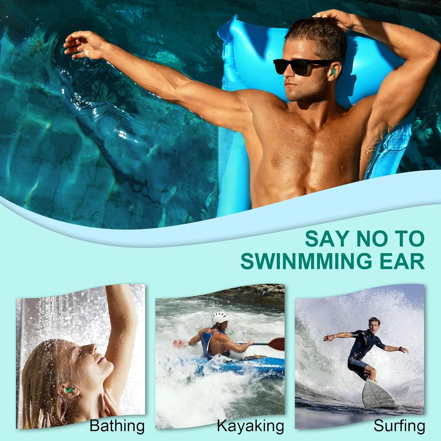Swimming Ear Plugs - Waterproof Reusable Silicone for Adults | 3 Pairs for Swimming, Surfing & Showering