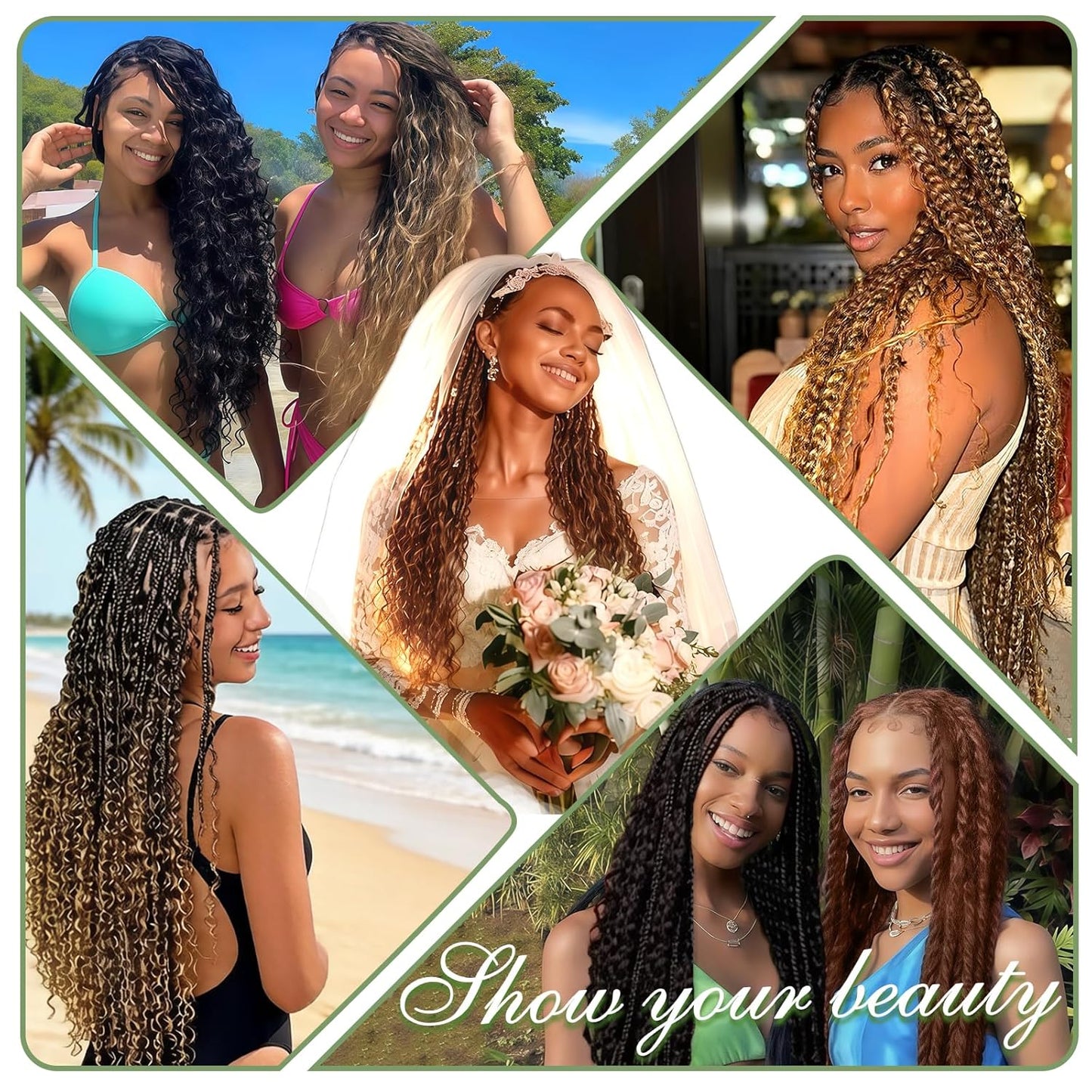 Human Braiding Hair - 14 Inch 100% Deep Wave Boho Hair for Braiding | 3 Bundles Natural Black with Curly Ends, 110g