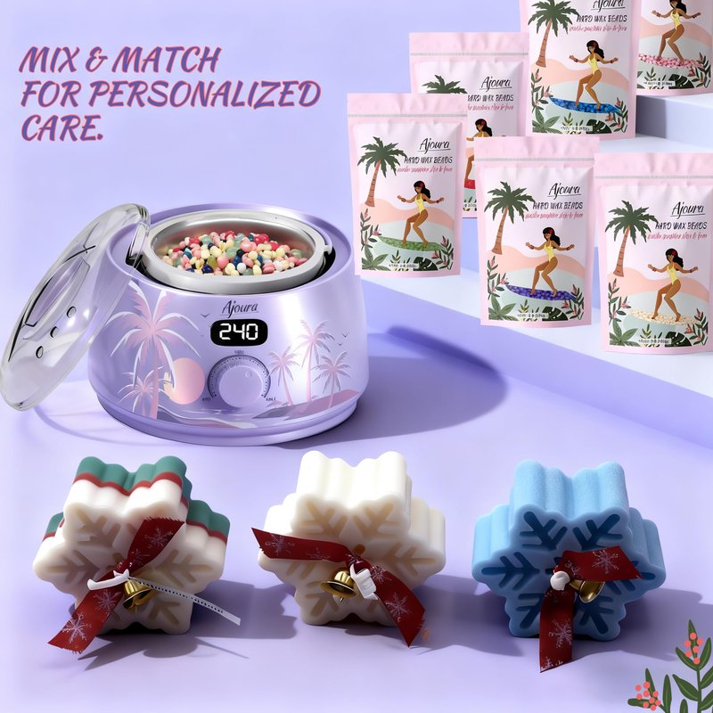 Ajoura Hard Wax Warmer for Brazilian & Bikini, Digital Hair Removal Kit with See-Through Lid, 10-Min Heat, 30 Wax Sticks, Beginner Friendly for Full Body & Face (Purple)
