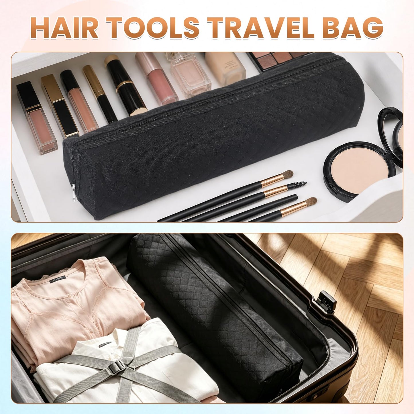 ASTONFOG Hot Hair Tools Organizer Bag, Heat Resistant Travel Hair Tools Storage Bag for Curling Irons, Flat Irons, Hair Dryer, Hair Straighteners and Styling Tools(Black, 17.7" x 3.9" x 3.9")