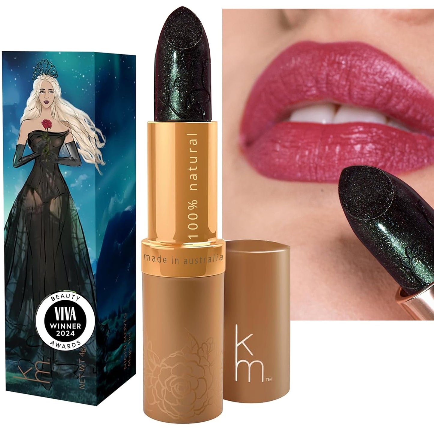 Karen Murrell Color Changing Lipstick - pH-Activated Natural Lip Tint for Healthy, Beautiful Lips | Night Moves
