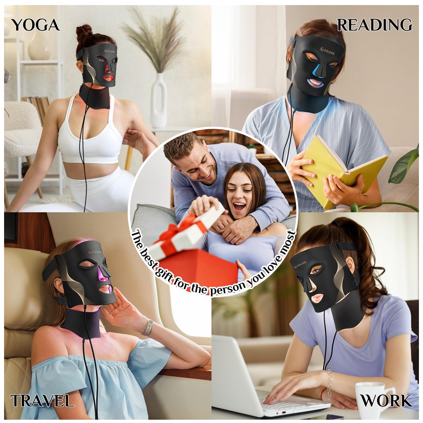 Red Light Therapy for Face, LED Light Therapy Mask Skin Care Mask & Neck, LED Red & NIR Light Therapy Wavelength for Home Use, Working Travel Yoga Sleep