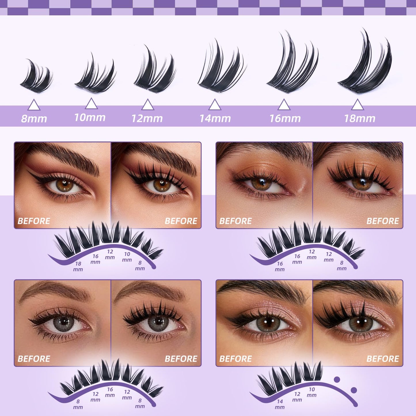 B&Qaugen Bunny Lash Clusters Kit Manga Lashes CC Curl Wispy Natural Invisible Band Eyelash Clusters, Waterproof DIY Lash Extensions at Home, Wet Look for Cosplay & Daily Wear (Lash Kit-Anime 05)