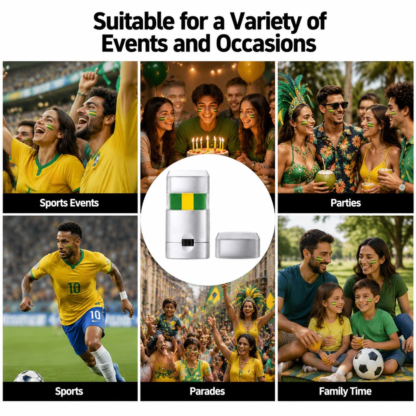 Green Yellow Green Football Face Paint, 3 Colors Blendable Eye & Face Paint Stick, Safe Glare Reduction Sports Makeup for Baseball Softball Players, Kids, Adults, Athletes (Green Yellow Green)