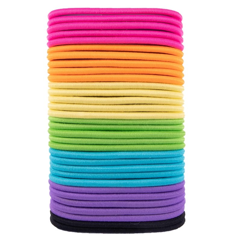 No Damage Elastic Hair Ties - Secure Hold Ponytail Holders for Thick Hair | Snag-Free 4 MM Elastics, 32 Count