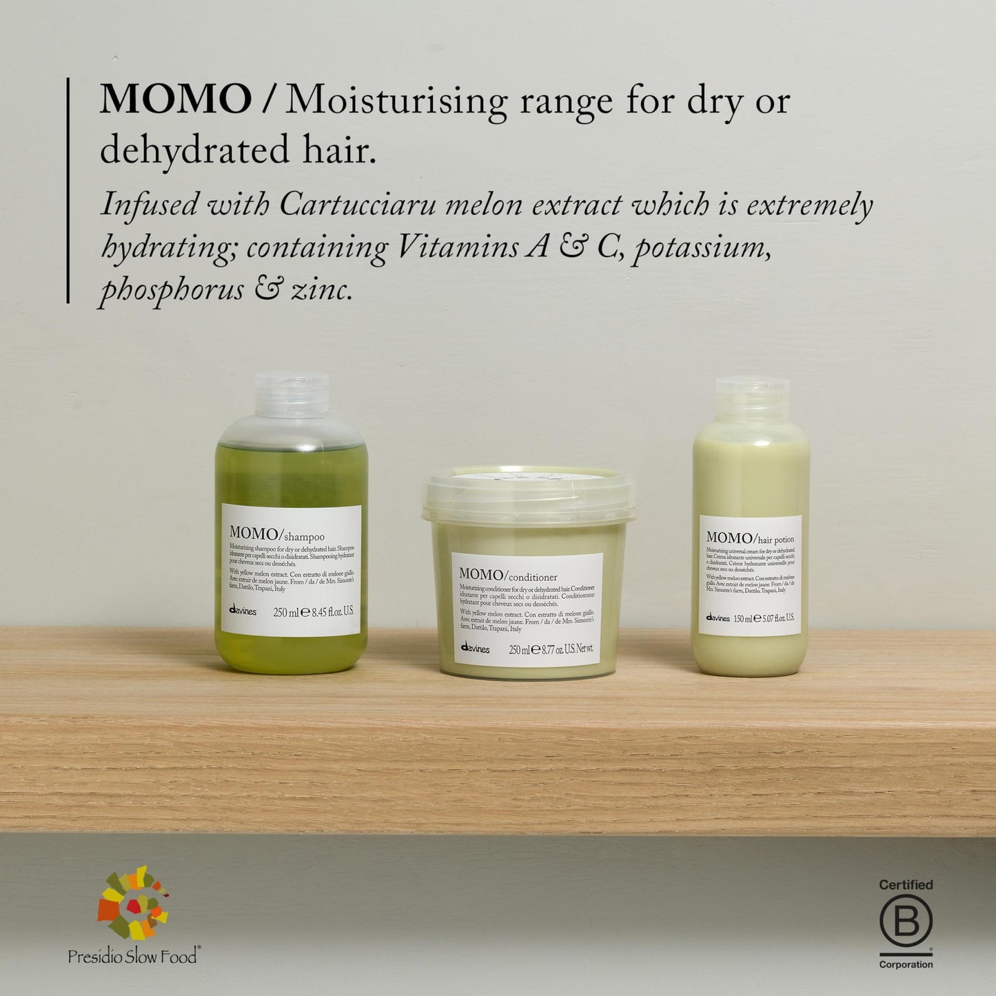 Davines MOMO Conditioner, Moisturizing Untangling Formula for Dry and Dehydrated Hair - Promoting Lasting Hydration, Softness, and Shine for Silky Results with Melon Extract, 8.45 Fl Oz
