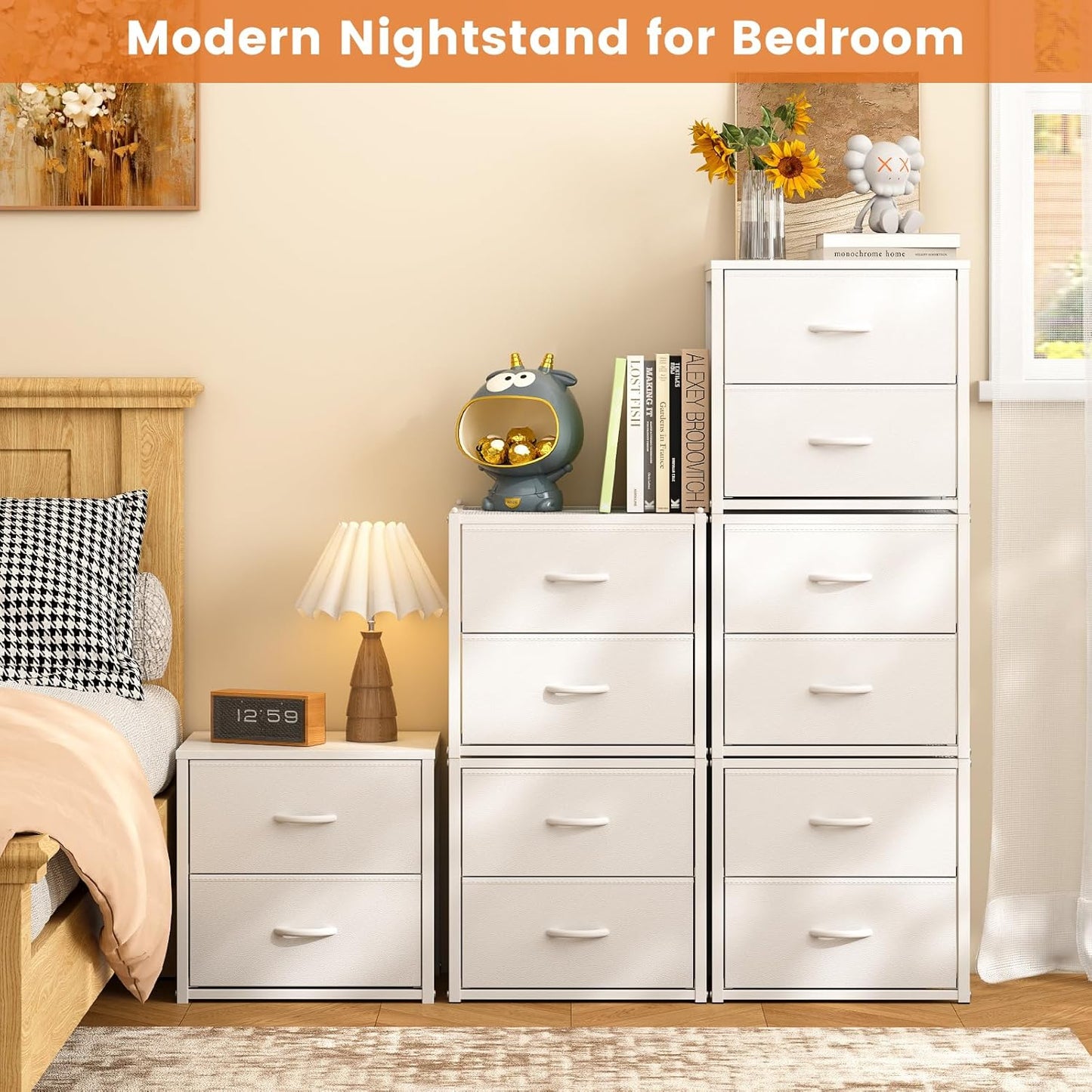 3-Pack Stackable Storage Drawers - White Closet Organizer for Clothes | Versatile Dresser for Bedroom, Living Room, Pantry