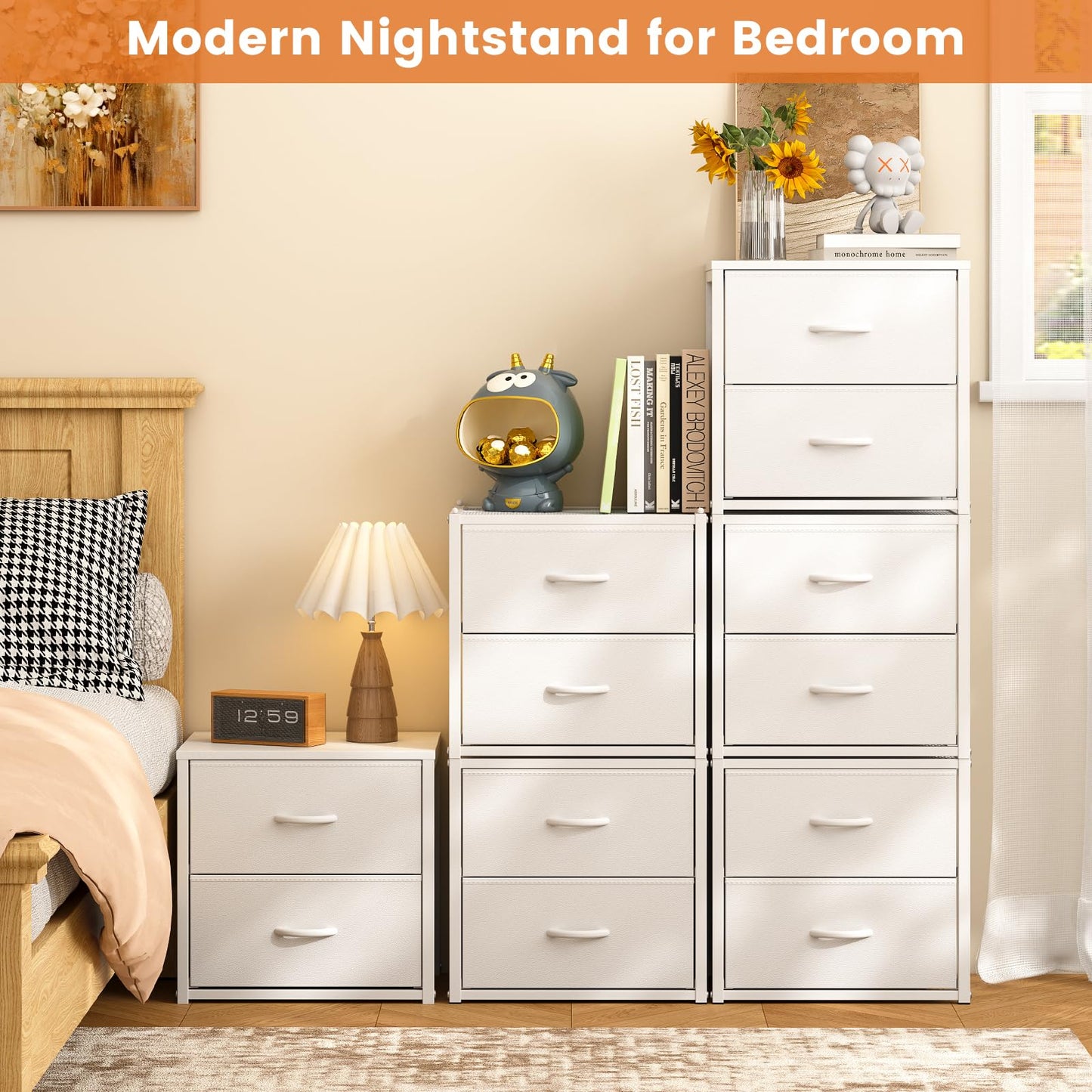 DAOUTIME 3-Pack Stackable Storage Drawers (6 Drawers Total), White Closet Organizer for Clothes, Stackable Drawer Dresser for Closet, Stackable Drawers for Bedroom, Living Room, Pantry, Under Bed
