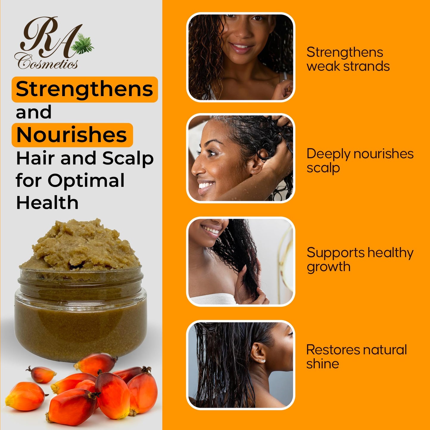 RA COSMETICS Batana Oil for Hair Growth – Dr Sebi 100% Raw Batana Oil Paste from Honduras, Unrefined Cold Pressed, Supports Thicker, Stronger and Healthy Hair, Nourishes and Moisturizes Scalp – 2 oz