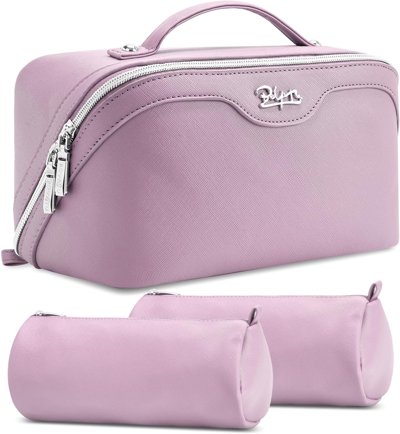 Travel Makeup Bag Organizer Set - 3 Pcs Waterproof Vegan Leather Cosmetic Bags for Women | Black