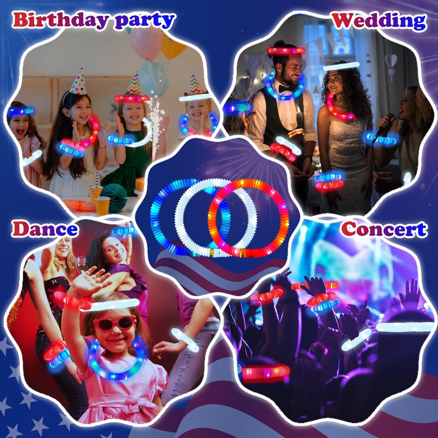 4th Fourth of July Kids Glow Sticks Toys Gifts 6 PCS,Red White Blue Party Favors Supplies,Light Up Bracelets Necklaces Accessories for Toddlers,Patriotic Goodie Treats Decor for Independence Day