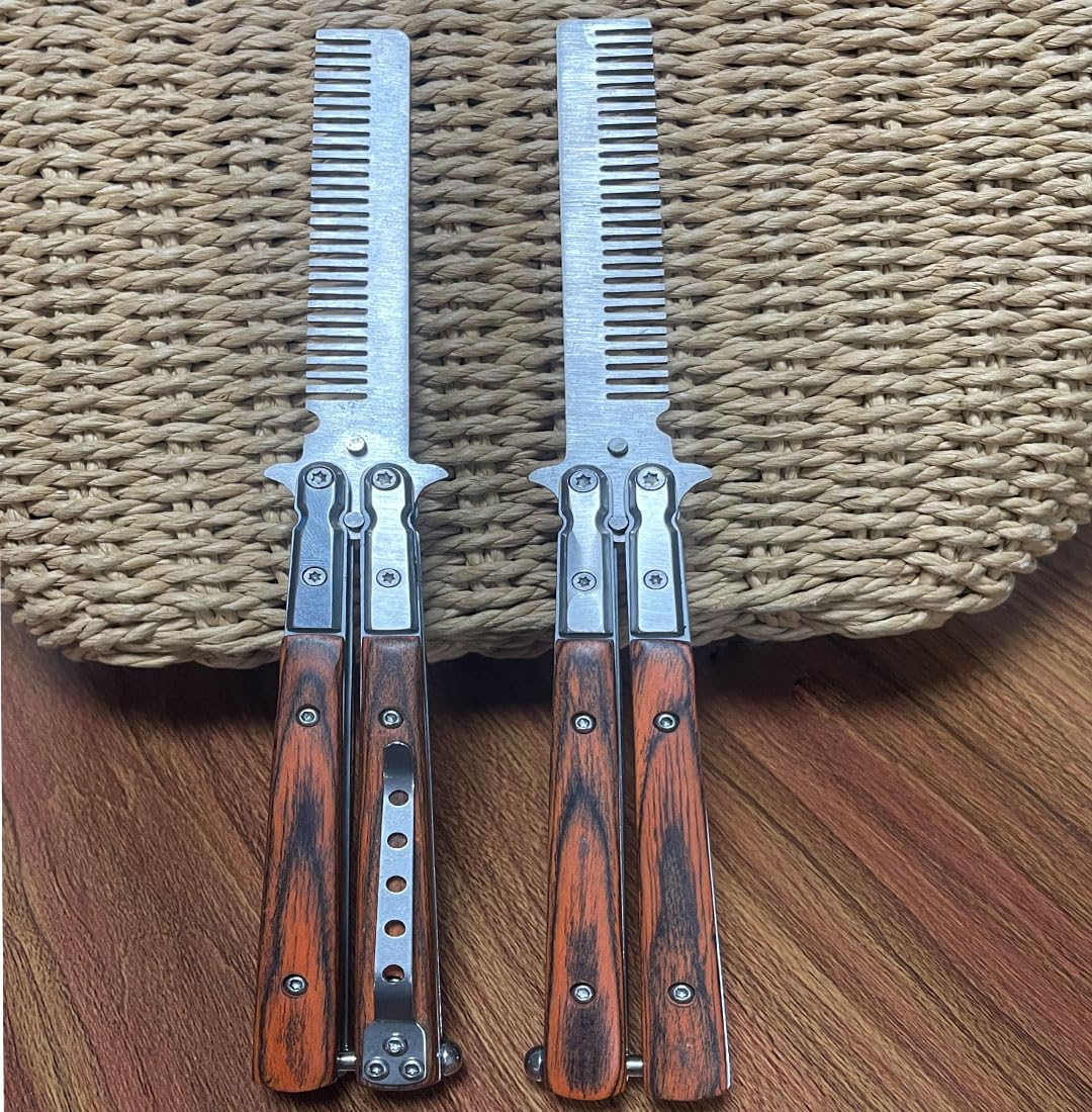 1 Pcs Metal Stainless Steel Wooden Handle Durable Folding Butterfly Comb Gift Set