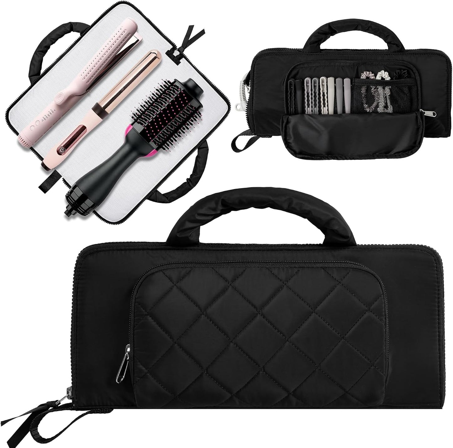 Heat Resistant Mat & Tool Organizer - Curling Iron Travel Bag for Hair Styling Tools | Black