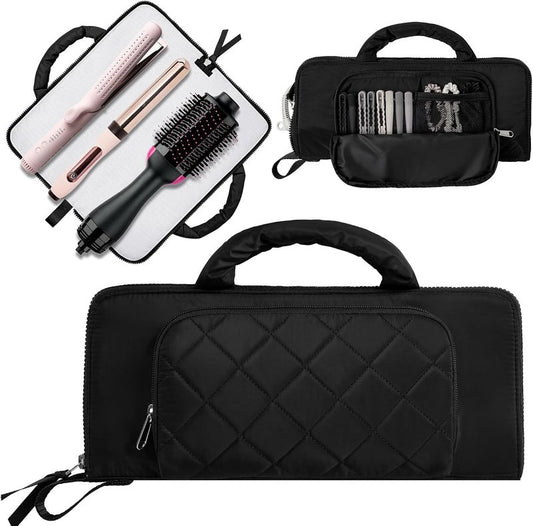 Heat Resistant Mat & Tool Organizer - Curling Iron Travel Bag for Hair Styling Tools | Black