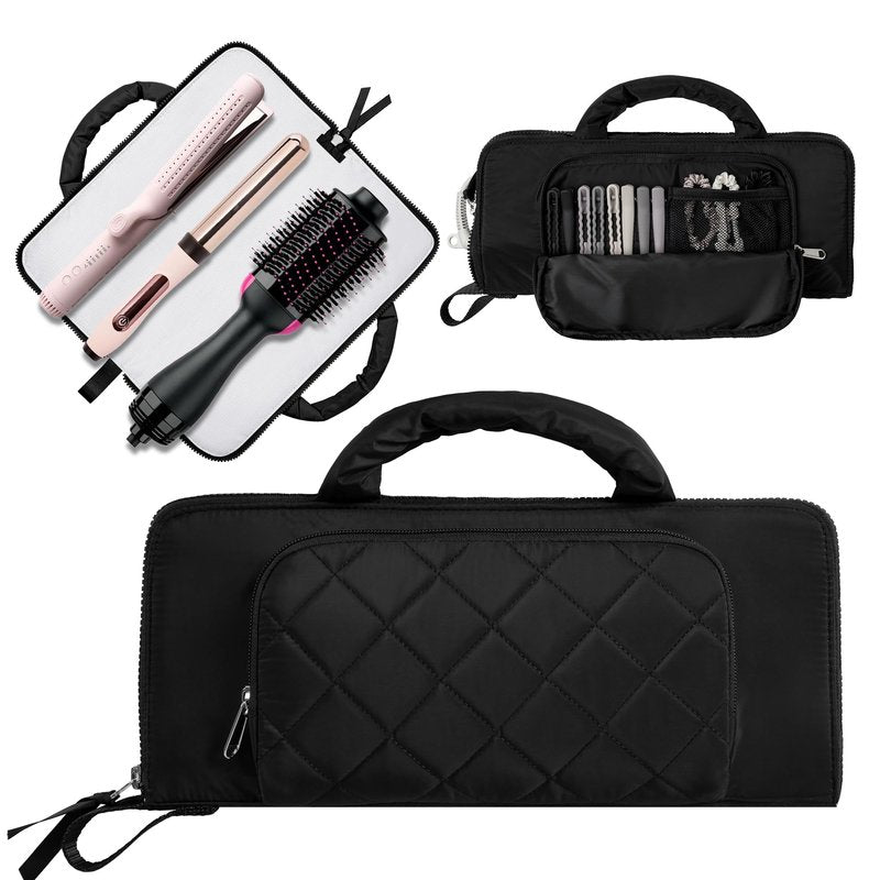 Trahzia Hot Tool Organizer, Heat Resistant Mat, Curling Iron Travel Bag, Hair Styling Tool Storage Case for Hair Straightener, Curling or Flat Iron, Black