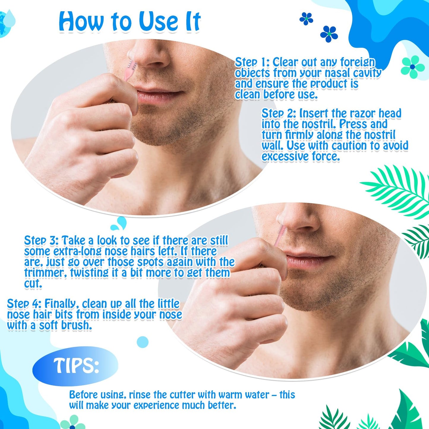 Lanties 48 Pcs 2-in-1 Nasal Hair Cutter Double Sided Nose Hair Trimmer Bulk for Women Men Portable 360° Rotating Manual Nose Nasal Knife Soft Cleaning Brush Box Package Multicolor